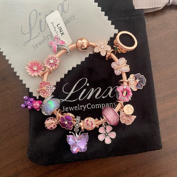 Linx Rose Gold Bracelet with Pink Purple and Rose Gold Themed Charms - Picture 1 of 8